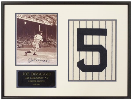 Joe DiMaggio Signed Photo Framed W/ Jersey Display